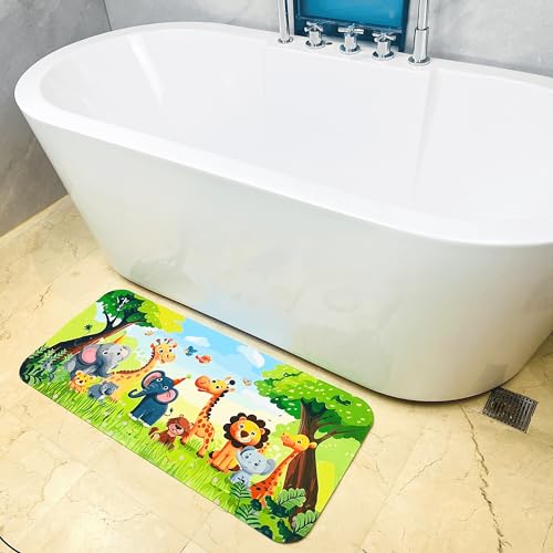 Cute Cartoon Non-Slip Bath Mat for Tub - Anti-Slip Kids Bathtub Mat, Slip-Resistant Shower Mat for Bathroom Safety, 35 X 15.3 Inch, Easy to Clean (Jungle) - color: Jungle