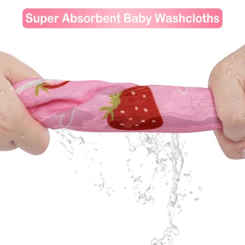 Softan Baby Washcloths, 24Pack Baby Wash Cloths Extra Soft & Ultra Absorbent, Baby Towels and Face Towels for Unisex Boys Girls Body, Washclothes Gentle on Sensitive Skin, 9x9 Pink Heart Strawberries - color: Pink Strawberries