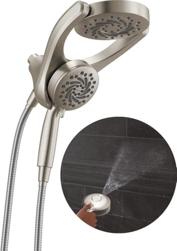 Delta 5-Setting HydroRain 2-in-1 Dual Shower Head with ProClean Spray, Brushed Nickel High Pressure Shower Head with Handheld Spray, 1.75 GPM Flow Rate, Satin Nickel 75419SN - color: Spotshield Brushed Nickel