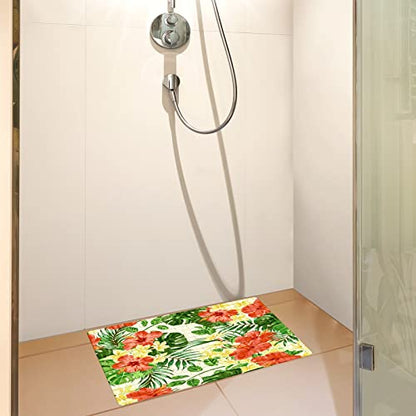 FCZ Bath Tub Mat Non Slip Shower Mat Tropical Floral Green Palm Tree Extra Long 26.8x15 inches Rectangular PVC Mat with Suction Cups Drain Holes Machine Washable - color: Tropical Floral Green Palm Tree