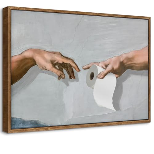 Framed Funny Bathroom Wall Art Vintage Eclectic Restroom Sign Wall Decor Paintings Funky Handing Toilet Paper Canvas Prints Artwork Pictures for Bathroom or Guest Restroom Decor 12x16 Inch - color: Beige White Brown Light Blue Neutral Tones, size: 16"L x