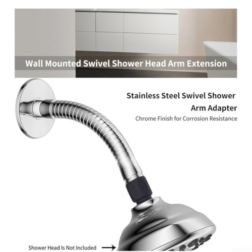 Adjustable Shower Arm Extension Stainless Steel Swivel Adapter for Rain Head - Chrome Finish 1/2 Inch IPS Thread Bathroom Upgrade