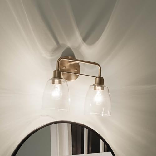 Kichler Meller 2-Light Bathroom Vanity Light Fixture with Clear Glass Shades, Industrial Wall Sconce in Champagne Bronze for Bathroom Mirror (11.25" x 5.5" x 7"), 55101CPZ - color: Champagne Bronze, style: Industrial