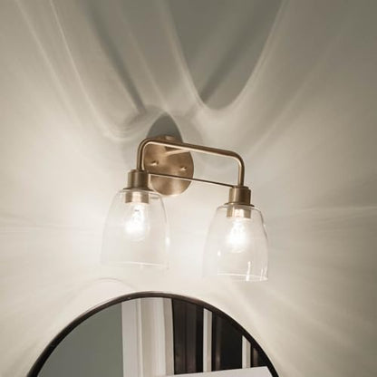 Kichler Meller 2-Light Bathroom Vanity Light Fixture with Clear Glass Shades, Industrial Wall Sconce in Champagne Bronze for Bathroom Mirror (11.25" x 5.5" x 7"), 55101CPZ - color: Champagne Bronze, style: Industrial