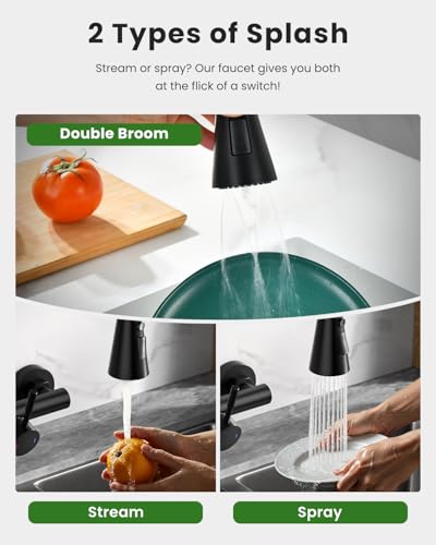 Matte Black Wall Mount Kitchen Faucet Single Handles, 8 Inch Center Wall Commercial Utility Sink Faucet with Pull Out Sprayer 3 Modes - color: Wall Mount-Matte Black, style: Wall Mount