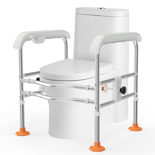 SPECILITE Toilet Safety Rails for Seniors (665lbs), Fits Most Toilets | Heavy Duty Adjustable Foldable Toilet Safety Frame with LED Light, Stable Stand-Up Support for Elderly & Disabled - size: Toilet Rails - Standard