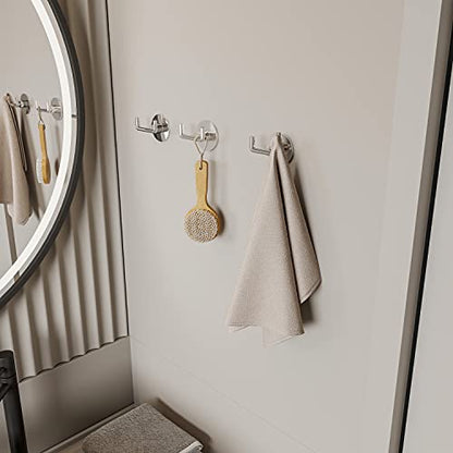 Ruacq Adhesive Double Towel Hooks for Bathroom Wall, Chrome | SUS304 Stainless Steel Hand Towel Hanger, Coat Robe Hook Holder for Shower Kitchen Entryway, Round Base, Rustproof, Modern - color: 2pack