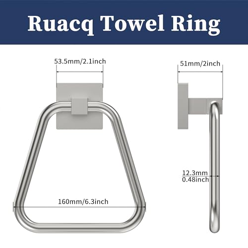 RUACQ Towel Ring, Hand Towel Holder for Bathroom Wall, Brushed Nickel | Wall Mounted Hand Towel Bar, 304 Stainless Steel Towel Hanger, Square Base, Geometric Towel Holder Design, Modern, Heavy Duty - color: Brushed Nickel