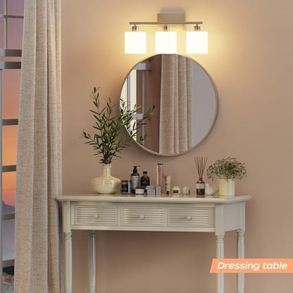Bathroom Light Fixtures, Bathroom Lighting Fixtures Over Mirror, Classic Vanity Lights, Modern Vanity Light with Textured Frosted Opal White Glass Shades, Brushed Nickel, 3-Light - color: ‎Brushed Nickel, size: 3-Light