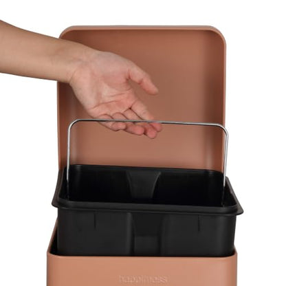 happimess Betty 8 Gal Step Trash Can Soft-Close Lid, Clay Rose | Removable Liner, Semi-Rectangular, Steel Pedal, Iron Powder Coated, 27" Height, Non-Skid Base - color: Clay Rose
