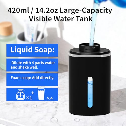 Automatic Foaming Soap Dispenser, Touchless Hand Soap Dispenser, USB Rechargeable, 4 Adjustable Levels, 14.2 oz (420 ml) Large Capacity, for Bathroom, Kitchen & School (Black, Foaming) - color: Black, size: Foaming