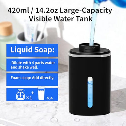 Automatic Foaming Soap Dispenser, Touchless Hand Soap Dispenser, USB Rechargeable, 4 Adjustable Levels, 14.2 oz (420 ml) Large Capacity, for Bathroom, Kitchen & School (Black, Foaming) - color: Black, size: Foaming