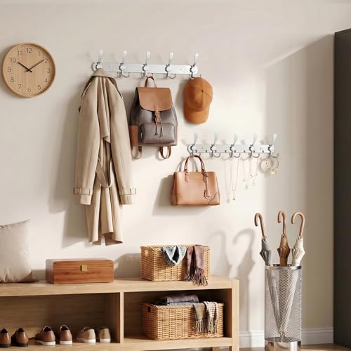 YUNISS Coat Rack Wall Mounted，5 Tri Stainless Steel Coat Hook for Coat Hat Robes Towel in Mudroom Entryway (Sliver, 2 Pack 5 Hook) - color: Sliver, size: 2 Pack 5 Hook