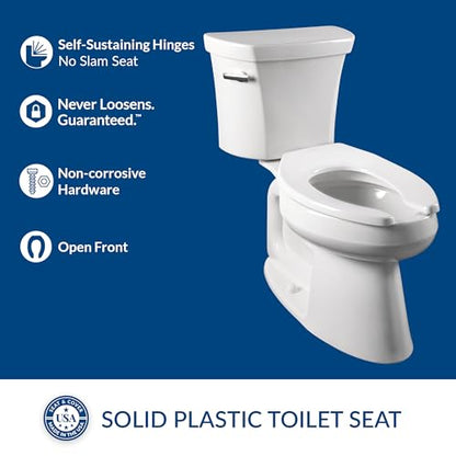 BEMIS 955SSCT Commercial Open Front Plastic Toilet Seat, Heavy Duty Industrial No Slam Seat without Lid, Secure Installation, Made in USA, Round, White - size: Round