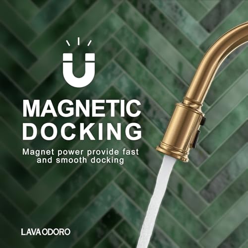 Lava Odoro Magnetic Bronze Gold Kitchen Faucet with Pull Down Sprayer | Gold Kitchen Sink Faucet with Magnetic Docking, 3-Function Sprayhead 1 Hole, Deck Plate Included, KF421-BB-M - color: Brushed Bronze, style: 3-Mode, Magnetic