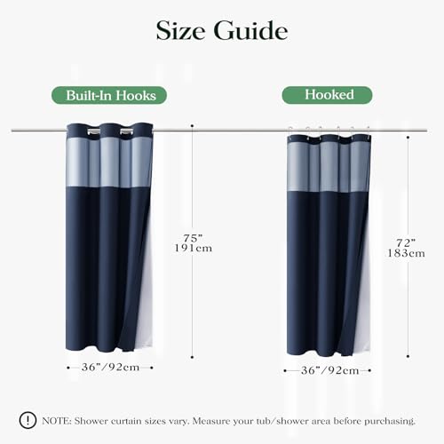 Navy Blue Hook Free Waffle Shower Curtain & Snap-in Liner,36x75 | Less Time to install, 3 in 1 Fabric Shower Curtain and Liner Set with Magnets, Stall, Shower Curtains for Bathroom - color: B Navy Blue, size: 36"W x 75"L (Pack of 1)