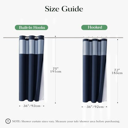 Navy Blue Hook Free Waffle Shower Curtain & Snap-in Liner,36x75 | Less Time to install, 3 in 1 Fabric Shower Curtain and Liner Set with Magnets, Stall, Shower Curtains for Bathroom - color: B Navy Blue, size: 36"W x 75"L (Pack of 1)
