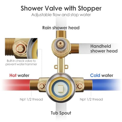 Gabrylly Shower System, 10" Bathtub Shower Faucets Set, Brushed Nickel | All Metal Rain Shower Head with Handheld Spray Combo and Tub Spout, Luxury Bathroom Rainfall Shower Head Set With Valve - color: Nickel