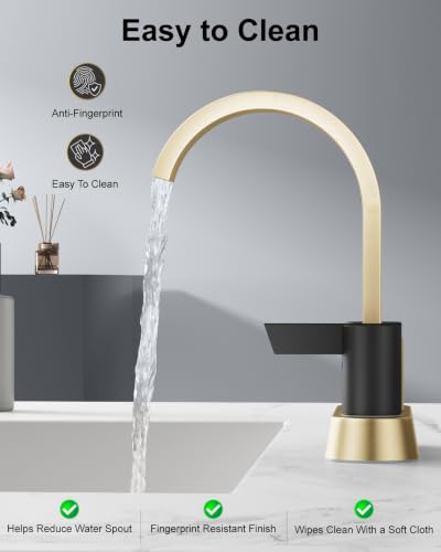 Gold and Black Bathroom Faucet,4 Inch Centerset 2-Handle Waterfall | Includes Pop-Up Drain,24-Inch Supply Lines,Mounting Hardware,SUS304 Stainless Steel Construction,And A 360° Swivel Spout - color: Gold and Black