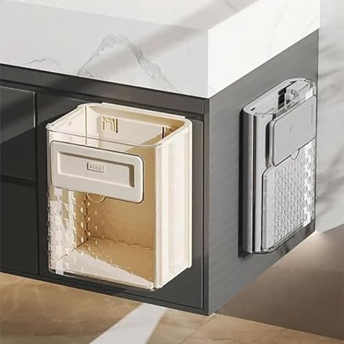 Wall-Mounted Foldable Trash can, Hanging Trash Can with Lid, Kitchen Garbage Can with Lid, Trash Can for Kitchen Cabinet Door or Under Sink, Bathroom, Living Room, Office, Food Waste Bin (Yellow) - color: Yellow