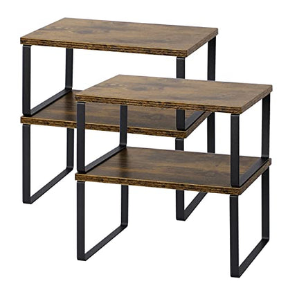 NEX Kitchen Cabinet and Counter Shelf Organizer, Shelf Riser for Pantry Countertop Cupboard Desk Top, Stackable & Expandable, Set of 4, Black and Rustic Brown | Stackable & Expandable Spice Rack, Space-Saving Pantry Organizers Bathroom Countertop Storage,