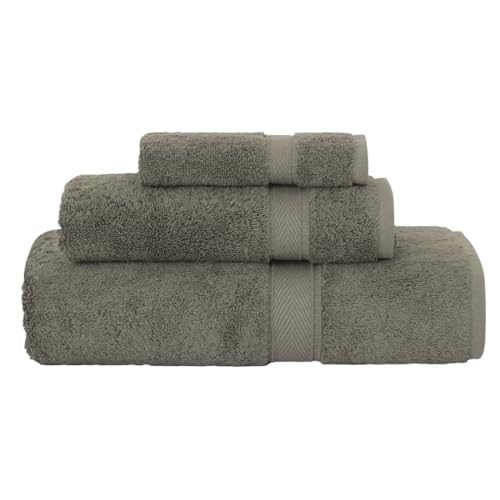 Supreme Terry 3-Piece 100% Turkish Cotton Towel Set, Hotel Quality Soft & Absorbent, 1 Luxury Bath Towel 1 Hand Towel 1 Washcloth-Dark Grey - color: Dark Grey, size: 3 Pcs Set