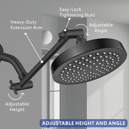 Voolan 11 Inch Shower Extension Arm with Lock Joints, Adjustable Height and Angle, Premium Solid Brass Anti-leak (Black) - color: Black