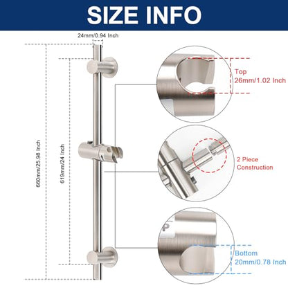 NearMoon Shower Slide Bar with Height/Angle Adjustable Handheld Shower Holder, Bathroom SUS 304 Stainless Steel Shower Head Holder for Bath (Adhesive, Brushed Nickel) - color: Brushed Nickel, style: Adhesive
