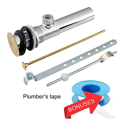 Sink Pop-Up Drain Stopper Assembly with Lift Rod and Overflow, Solid Brass Lavatory Pop Up Drain Assembly for Bathroom Vanity Sink, All Brass Construction (Polished Brass) - color: Polished Brass