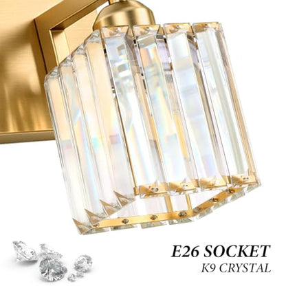 Gold Crystal Bathroom Vanity Light, 4-Light Modern Bathroom Lighting Fixtures Over Mirror,Chrome Wall Sconce Light Fixtures with Square Shade - color: Gold-Square Shade, size: 4-LIGHT