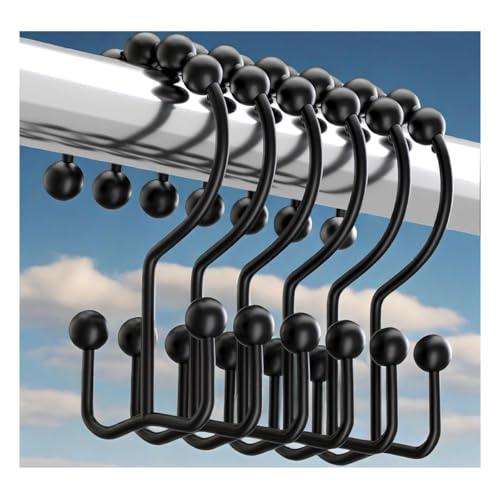 Shower Curtain Hooks Rings, Rust Resistant Metal Double Glide Shower Hooks Rings for Bathroom Shower Rods Curtains, Set of 12 Hooks - Black - color: Black
