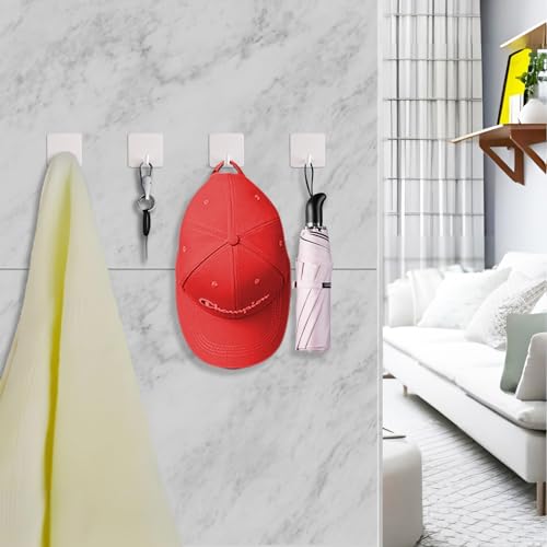 Adhesive Towel Hooks Heavy Duty Stick on Towel Holder Wall Hangers Waterproof Stainless Steel Sticky Hooks for Hanging White Bathroom Kitchen Home-4 Packs - color: White