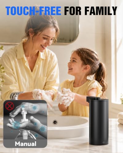 Fantictas Touchless Foaming Soap Dispenser, Stainless Steel Touchless Pump | Automatic Foam Soap Dispenser, USB-C Rechargeable Sensor Pump with 3 Adjustable Levels, Bathroom & Kitchen - color: Black, style: Foam