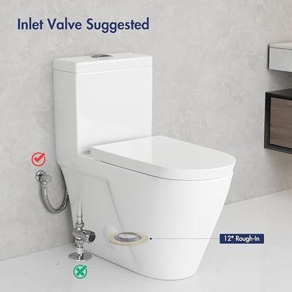 One Piece Toilet Elongated Dual Flush, 17.3" ADA Seat, White | ADA Compliant 17.3" chair height with soft close seat, Dual flush 1.1/1.6 GPF, Elongated toilet bowl, 12" rough-in, White - color: White 365Model