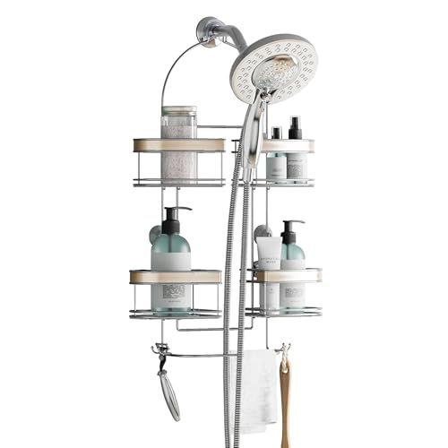 Zenna Home Expanding Shower Caddy, Rust-Resistant, Chrome with Brushed Accents - color: Chrome With Brushed Nickel Accents