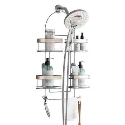 Zenna Home Expanding Shower Caddy, Rust-Resistant, Chrome with Brushed Accents - color: Chrome With Brushed Nickel Accents