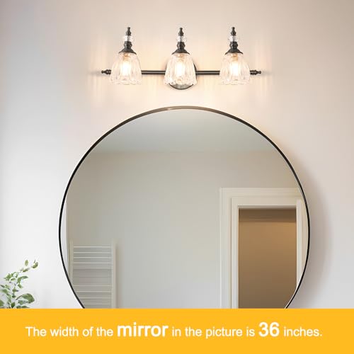 Matte Black Bathroom Vanity Light, Farmhouse Bathroom Light Fixtures Over Mirror, 3 Light Vanity Lighting Fixtures, Flower Glass Shade Wall Sconce Lighting - color: Black, size: 3 light