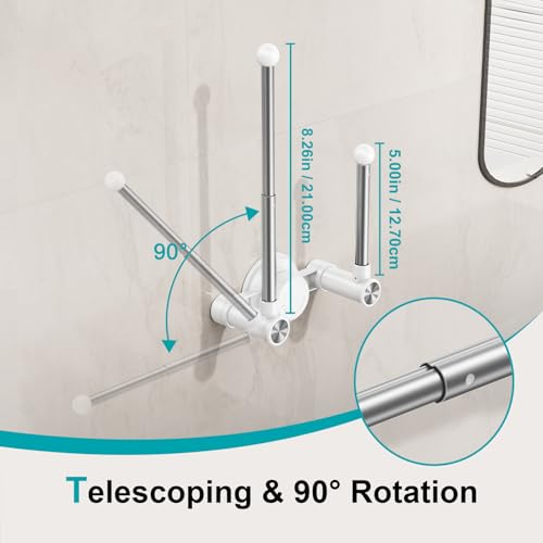 Towel Holder with Suction Cup & Double Aluminum Rod,Adjustable Length Angle Towel Rack,Sturdy and Reusable Wall Mounted Towel Bar for Bathroom,Kitchen,Porch -Double Rods（1 Pack） - size: Double- Rods