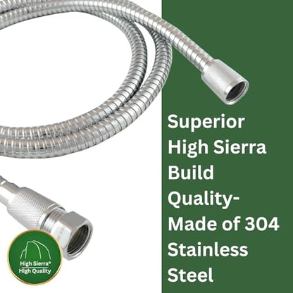 High Sierra Showerheads® - 6 ft Stainless Steel Premium Shower Hose with Non-Toxic and Safe Silicone Inner Tube & Hose Connector – Extra Long, Flexible Shower Hose – 72 Inches - Chrome - color: 1 Hose & 1 Connector