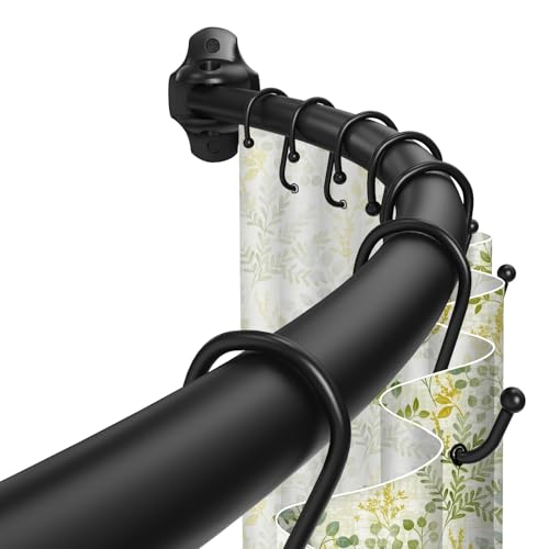 Curved Shower Curtain Rod, Rust Resistant, Adjustable Length 42-73 inches for Shower, Bathroom, Hole Punch Required-Black - color: Black