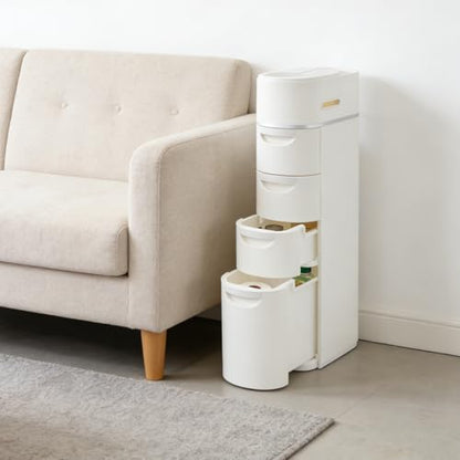 4-Tier Slim Freestanding Bathroom Storage Cabinet with 4 Drawers | 16×7×37in, White, ABS, Narrow Body Design, Toilet Paper Storage Space, For Bathroom Kitchen Bedroom - size: 4-Tier