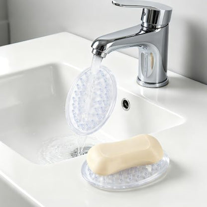 2 Pack Clear Soap Dish Self Draining Plastic Holder for Bathroom Kitchen | soapdish pad