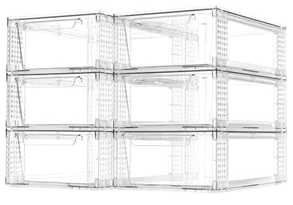6 Pack Clear Stackable Storage Drawers, 3.95" H Easily Assemble Acrylic Organizer Bins - Multi-Use for Make up, Closet, Pantry, Bathroom, Medicine, Kitchen Cabinet & Undersink Organization - size: 6 Pack