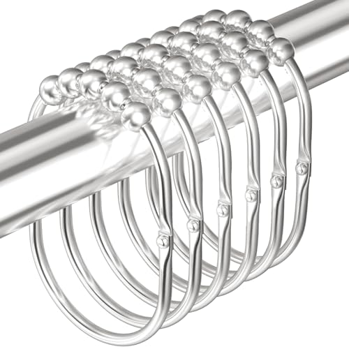 MENGJINGO 12PCS Wide Shower Curtain Hooks Rings, Rust Proof Stainless Steel | Heavy Duty Shower Hooks Rings for Bathroom Shower Rods Curtains Liners, Easy Glide Rollers, Set of 12, Bright Chrome - color: Bright Chrome