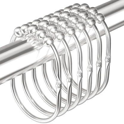 MENGJINGO 12PCS Wide Shower Curtain Hooks Rings, Rust Proof Stainless Steel | Heavy Duty Shower Hooks Rings for Bathroom Shower Rods Curtains Liners, Easy Glide Rollers, Set of 12, Bright Chrome - color: Bright Chrome