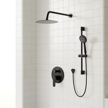 Gabrylly Shower System, Slide Bar Shower Faucet Set, 10", Matte Black | Rainfall Shower Head with 5-Setting Handheld Spray, Wall Mounted Shower Set Included 2-Way Shower Valve and Trim Kit - color: Matte Black, size: 10 Inch
