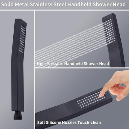 Rainfall Shower Head with Handheld Combo High Pressure, Dual Shower Head 8 Inch Square with Long Hose, Rain Showerhead with Handheld Sprayer(black)