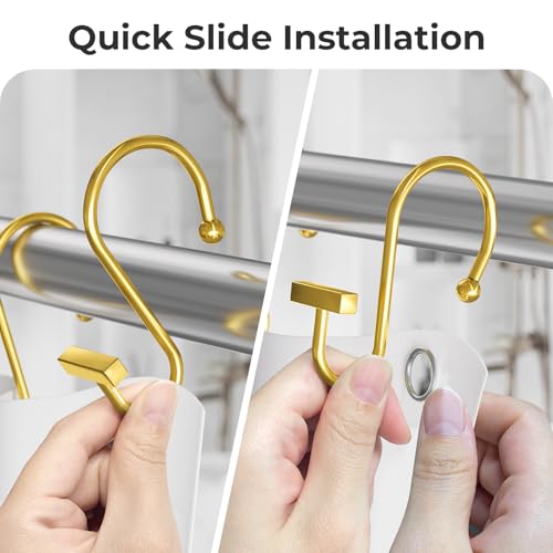 Muted Gold Shower Curtain Hooks, Bathway Shower Curtain Rings Rust Proof, 12PCS Shower Hooks for Shower Curtain, T-Bar Design Convenient Elegant Shower Curtain Hangers for Bathroom Kitchen Wardrobe - color: Muted Gold