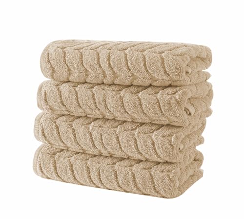 BAGNO MILANO Turkish Cotton Bath Towels, Hand Towels - Soft Plush Jacquard Collection - Highly Absorbent Towel Set (Sand Beige, 4 Pcs Hand Towel Set) - color: Sand Beige, size: 4 pcs Hand Towel Set
