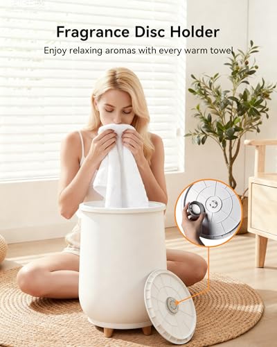 Towel Warmers for Home, 20L Large Towel Warmer Bucket for Spa, Auto Shut-Off, Adjustable Timer, Hot Towel Warmer with Fragrance Disc, Fit Oversized Cloth, White